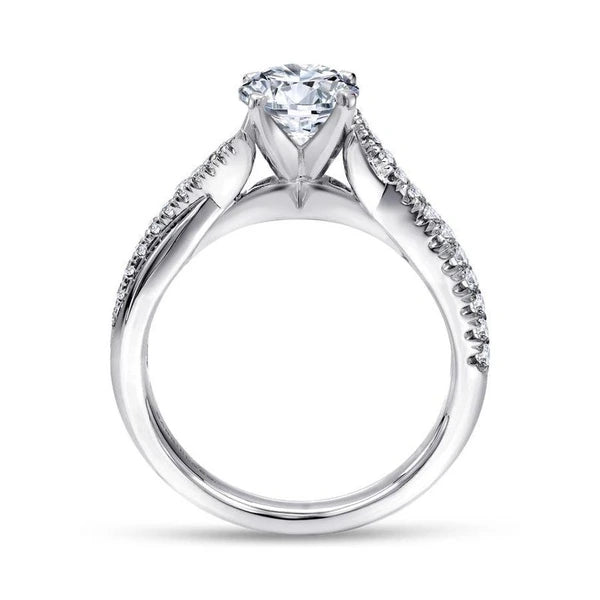 14K White Gold Round Twisted Diamond Engagement Ring