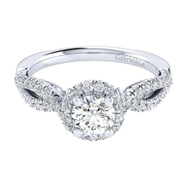 Vintage 14K White Gold Round Halo Diamond Engagement Ring