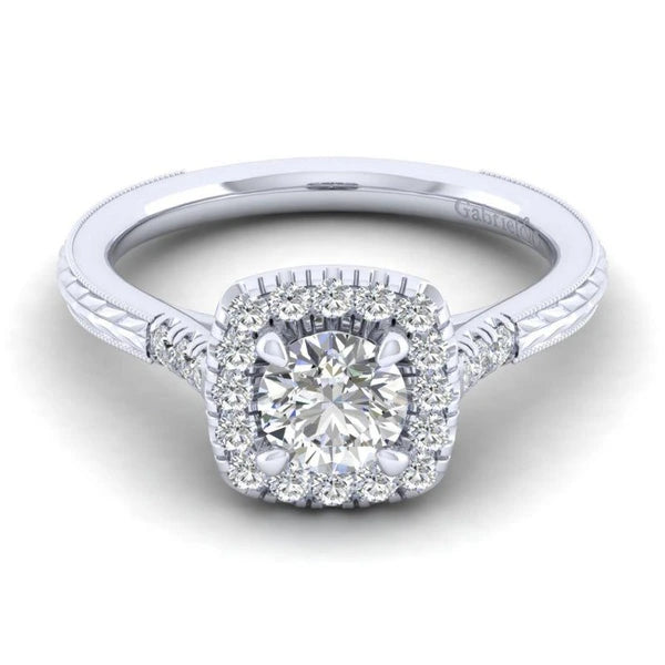 Vintage 14K White Gold Round Halo Diamond Engagement Ring