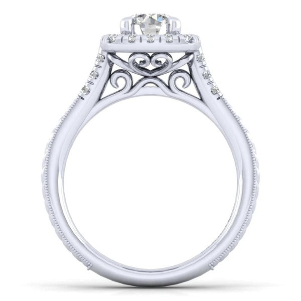 Vintage 14K White Gold Round Halo Diamond Engagement Ring