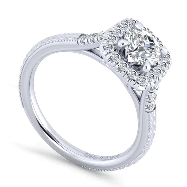 Vintage 14K White Gold Round Halo Diamond Engagement Ring
