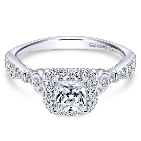 Vintage 14K White Gold Princess Halo Diamond Engagement Ring
