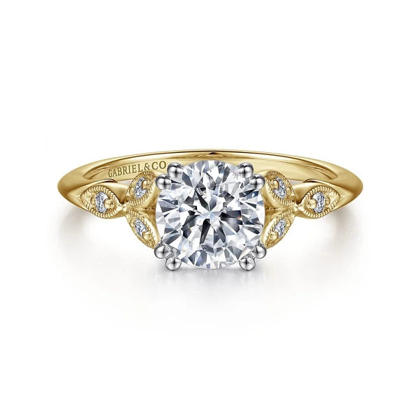 14K White-Yellow Gold Round Diamond Engagement Ring