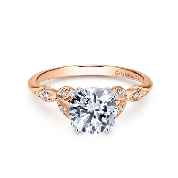 14K White-Rose Gold Round Diamond Engagement Ring