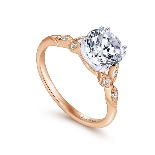 14K White-Rose Gold Round Diamond Engagement Ring
