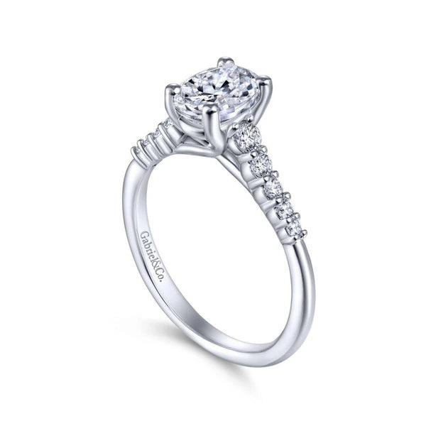 14K White Gold Oval Diamond Engagement Ring