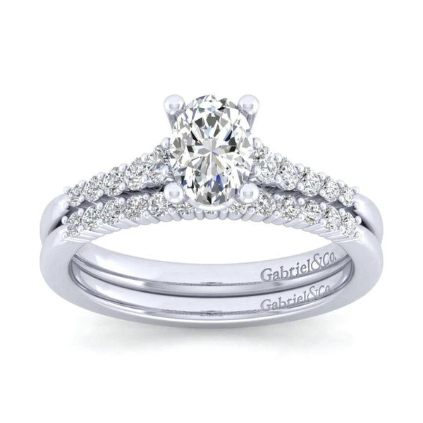 14K White Gold Oval Diamond Engagement Ring