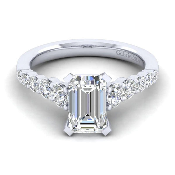 14K White Gold Emerald Cut Diamond Engagement Ring