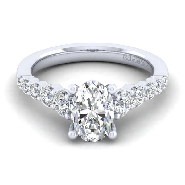 14K White Gold Oval Diamond Engagement Ring