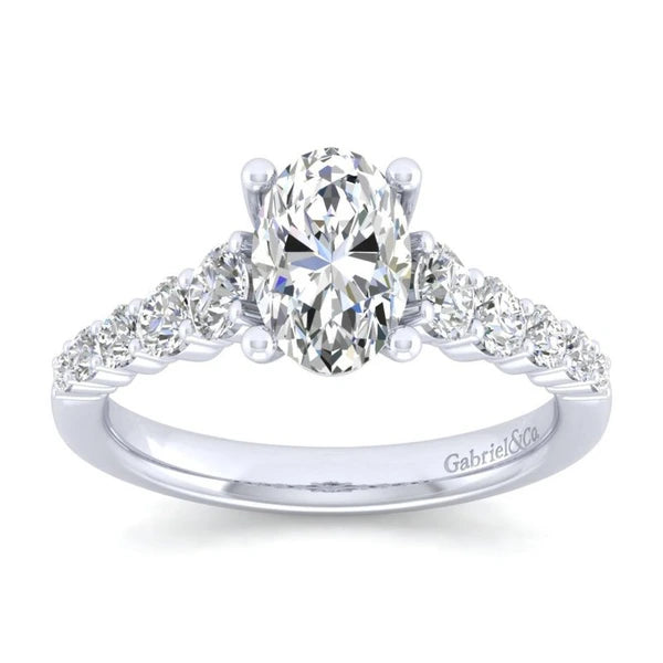 14K White Gold Oval Diamond Engagement Ring