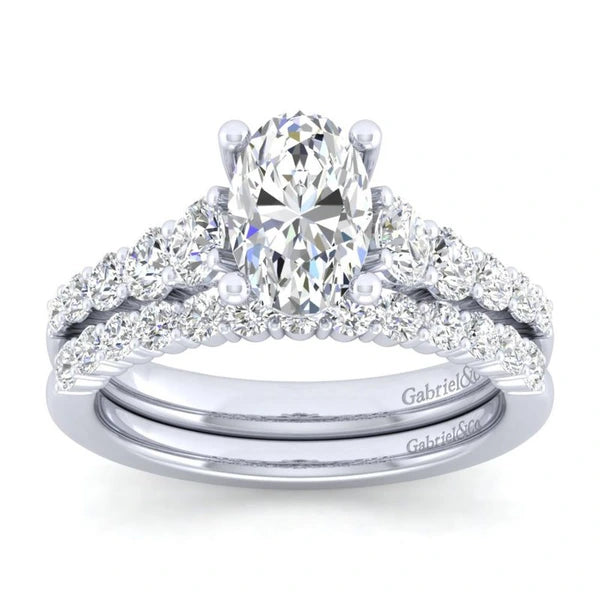 14K White Gold Oval Diamond Engagement Ring
