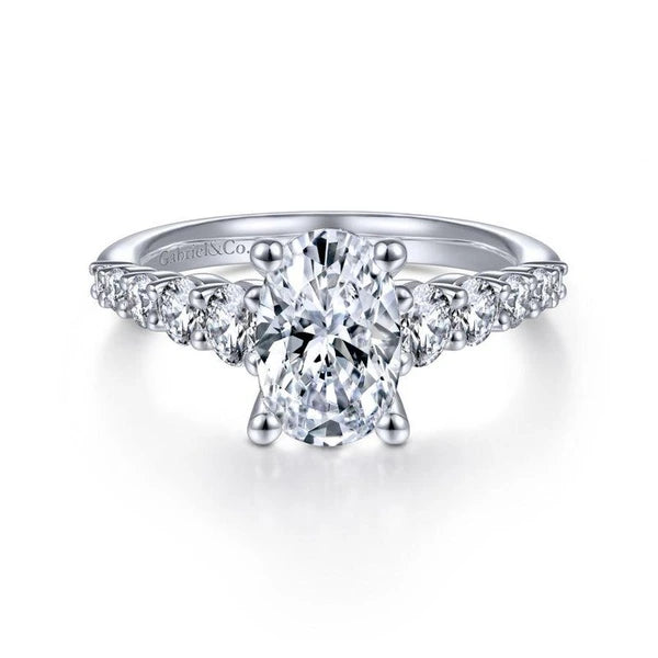 14K White Gold Oval Diamond Engagement Ring