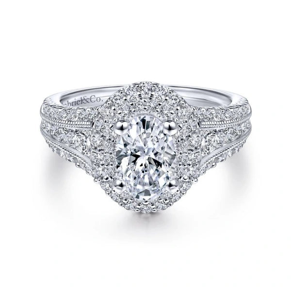 14K White Gold Oval Diamond Engagement Ring