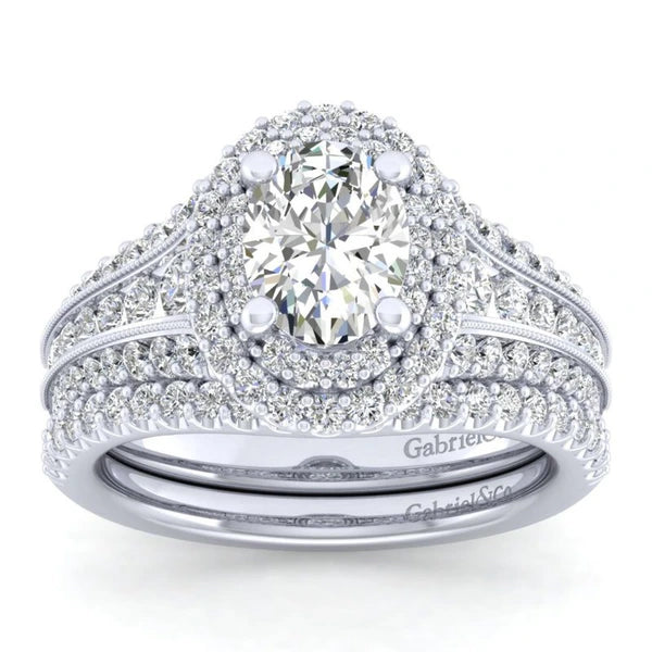 14K White Gold Oval Diamond Engagement Ring