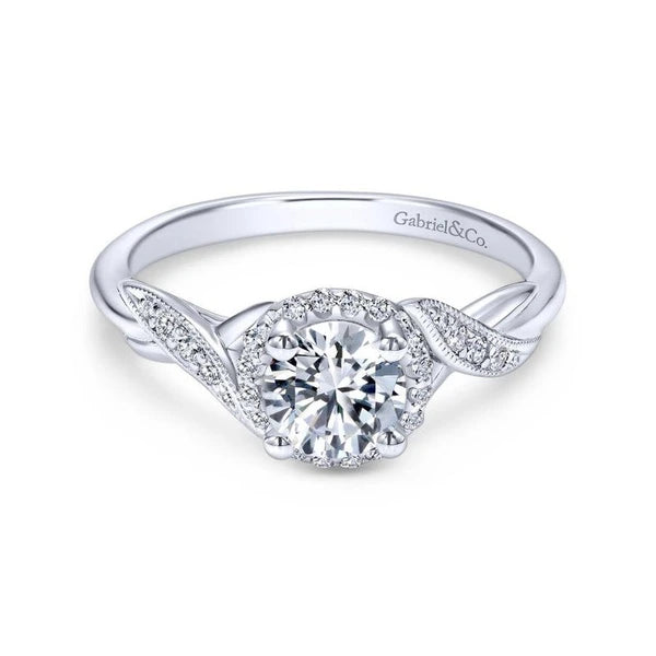 14K White Gold Round Halo Diamond Engagement Ring