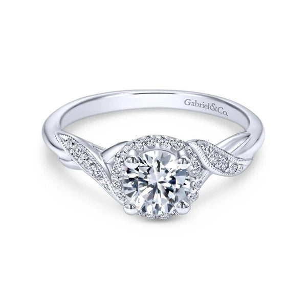 14K White Gold Round Halo Diamond Engagement Ring