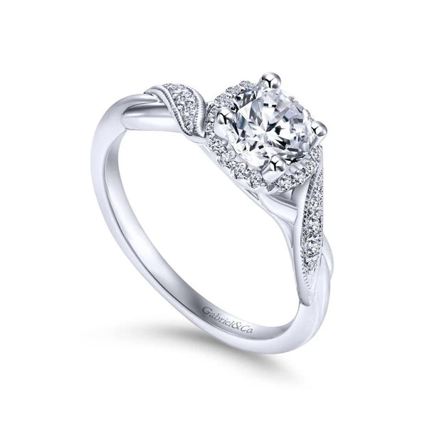 14K White Gold Round Halo Diamond Engagement Ring