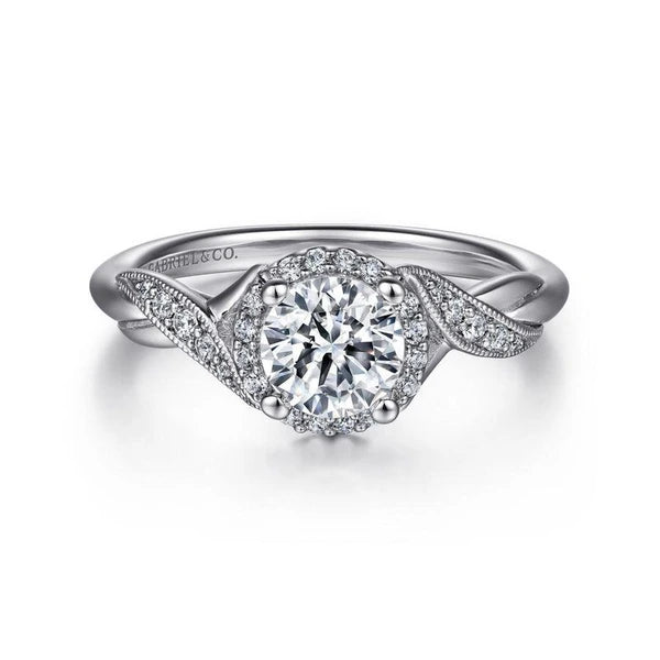 14K White Gold Round Halo Diamond Engagement Ring