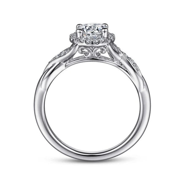14K White Gold Round Halo Diamond Engagement Ring