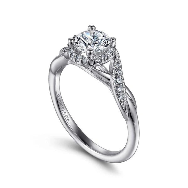 14K White Gold Round Halo Diamond Engagement Ring
