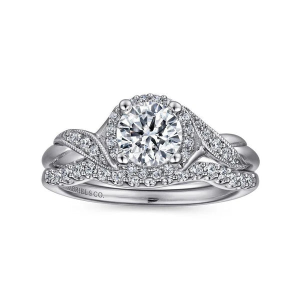 14K White Gold Round Halo Diamond Engagement Ring