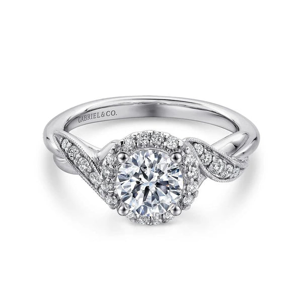 14K White Gold Round Halo Diamond Engagement Ring