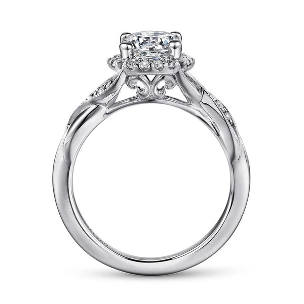14K White Gold Round Halo Diamond Engagement Ring