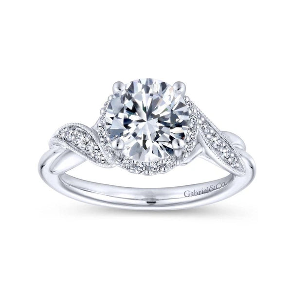 14K White Gold Round Halo Diamond Engagement Ring
