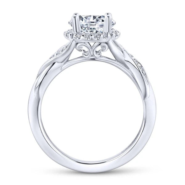 14K White Gold Round Halo Diamond Engagement Ring