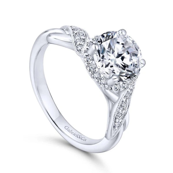 14K White Gold Round Halo Diamond Engagement Ring