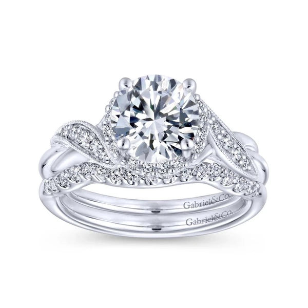 14K White Gold Round Halo Diamond Engagement Ring
