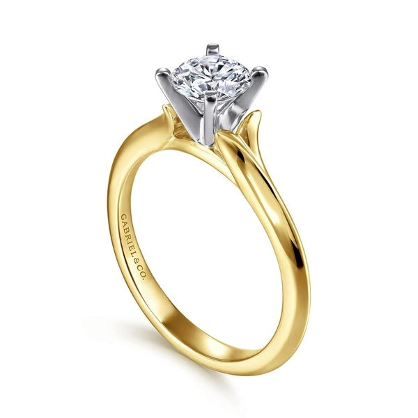 14K White-Yellow Gold Round Diamond Engagement Ring