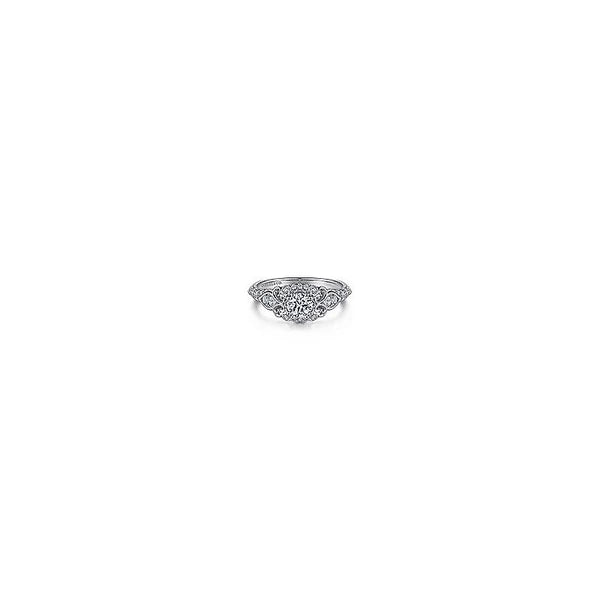 Unique 14K White Gold Vintage Inspired Diamond Halo Engagement Ring