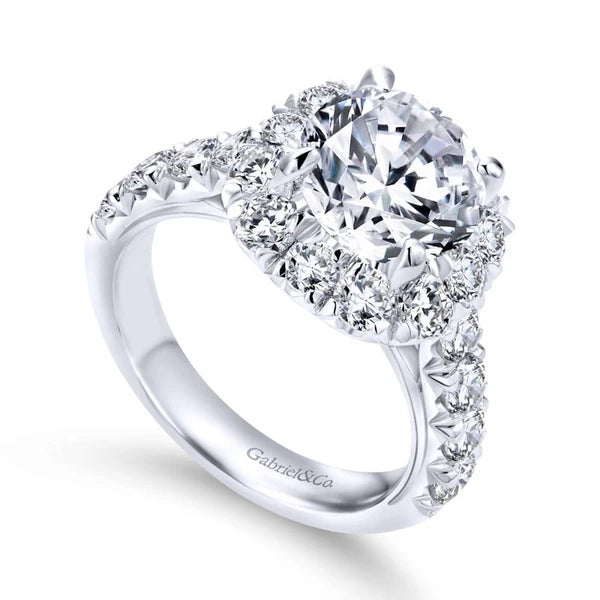 14K White Gold Cushion Halo Round Diamond Engagement Ring