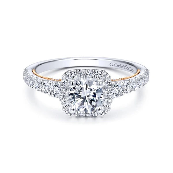 14K White-Rose Gold Round Halo Diamond Engagement Ring