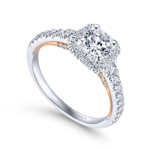 14K White-Rose Gold Round Halo Diamond Engagement Ring