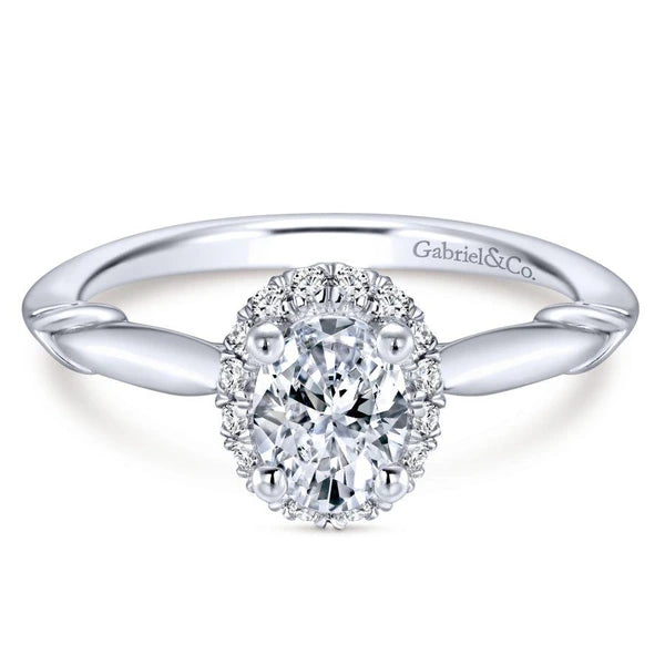 14K White Gold Oval Halo Diamond Engagement Ring