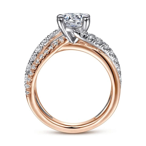 14K White-Rose Gold Round Free Form Diamond Engagement Ring