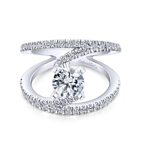 14K White Gold Round Split Shank Diamond Engagement Ring