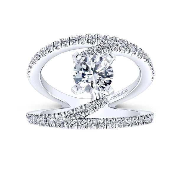 14K White Gold Round Split Shank Diamond Engagement Ring