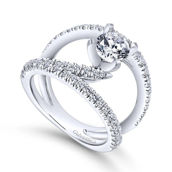 14K White Gold Round Split Shank Diamond Engagement Ring