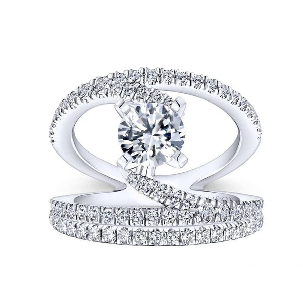 14K White Gold Round Split Shank Diamond Engagement Ring