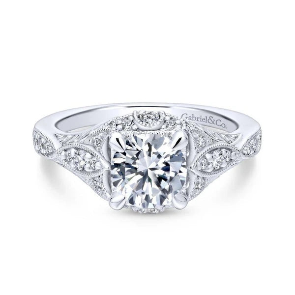 Unique 14K White Gold Vintage Halo Engagement Ring
