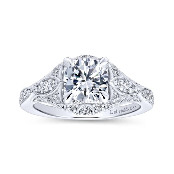 Unique 14K White Gold Vintage Halo Engagement Ring