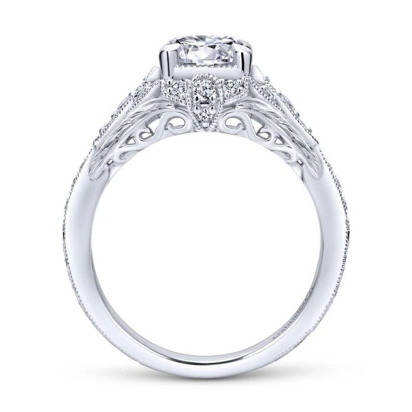 Unique 14K White Gold Vintage Halo Engagement Ring