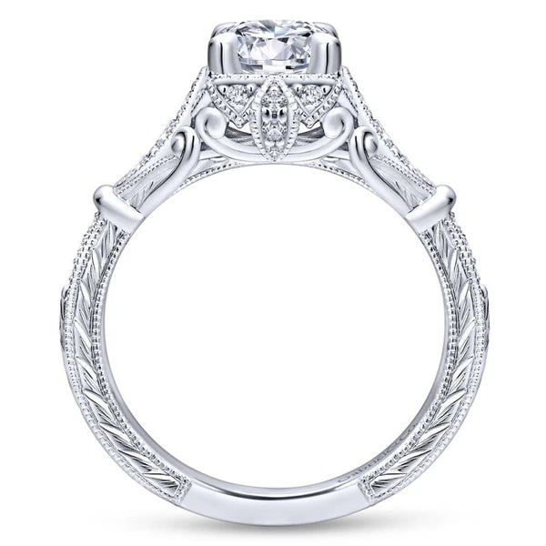 Unique 14K White Gold Vintage Halo Engagement Ring