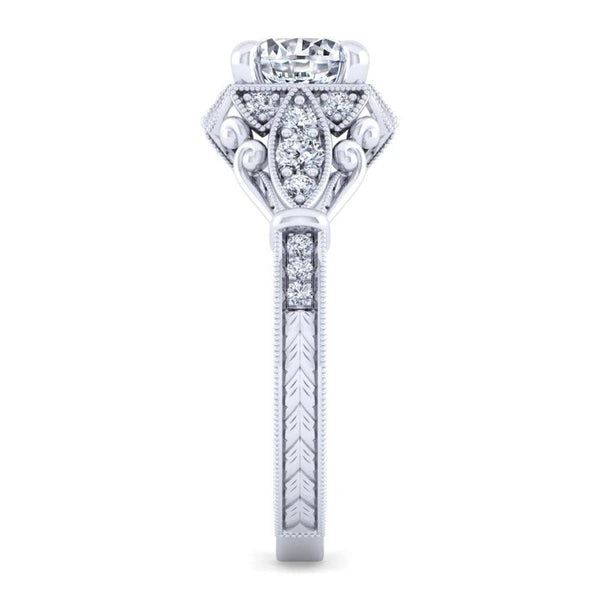 Unique 14K White Gold Vintage Halo Engagement Ring