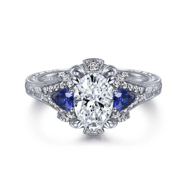 14K White Gold Oval Sapphire and Diamond Engagement Ring