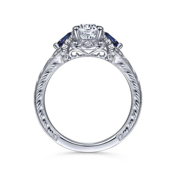14K White Gold Oval Sapphire and Diamond Engagement Ring