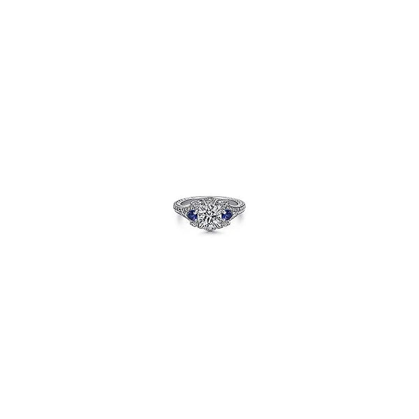 14K White Gold Round Sapphire and Diamond Engagement Ring